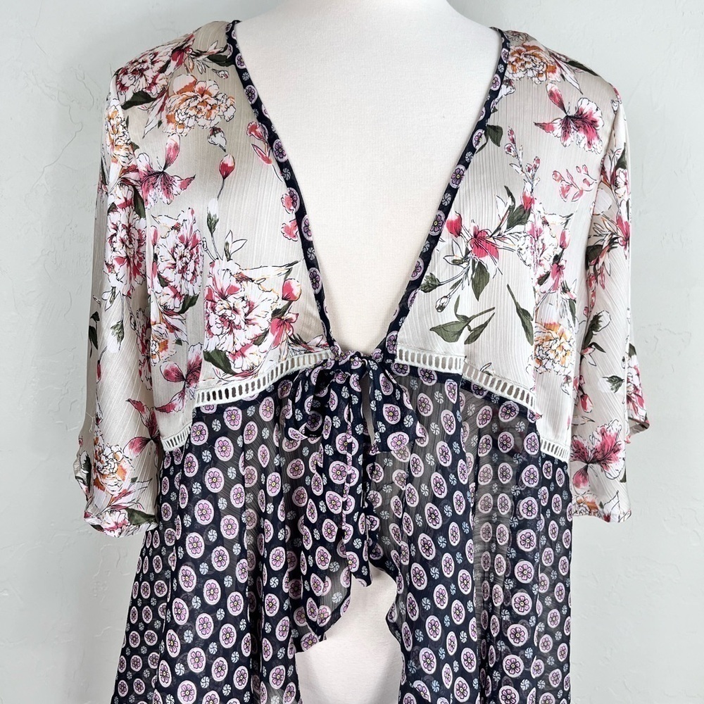 Kori Boho Mixed Print Asymmetrical Flutter Sleeve… - image 2